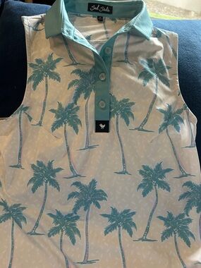 Bad Birdie Aqua Palm-Print Sleeveless Golf Polo